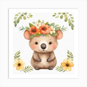 Floral Baby Wombat Nursery Illustration (25) Art Print