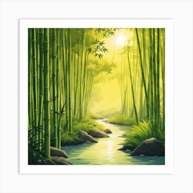 A Stream In A Bamboo Forest At Sun Rise Square Composition 369 Art Print