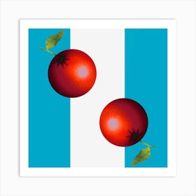 Two Tomatoes On A Blue Background Affiche