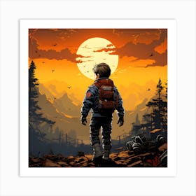 Young Adventurer Wanders In The Valley Art Print