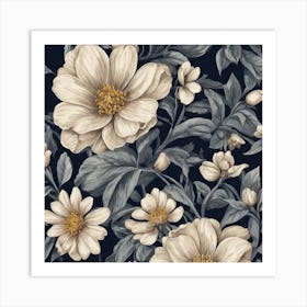 White Flowers On A Black Background Art Print