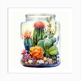 Watercolor Colorful Cactus Aquarium 6 Art Print