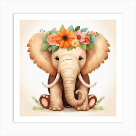 Floral Baby Mammoth Nursery Illustration (13) Art Print