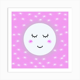 Sleepy Moon And Stars Pink Nursery  Art Print