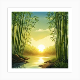 A Stream In A Bamboo Forest At Sun Rise Square Composition 233 Art Print