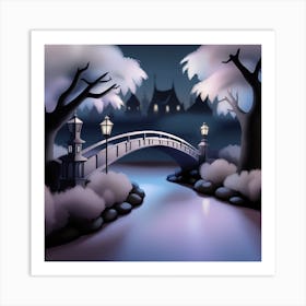 Bridge Over The River Landscape Art Print