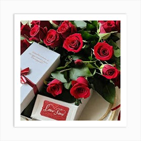 Red Roses And Chocolates Art Print