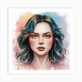 Blue Haired Girl 2 Art Print