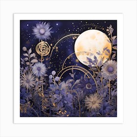 Moon And Flowers 1 Art Print