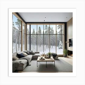 Modern Living Room With Large Windows Art Print