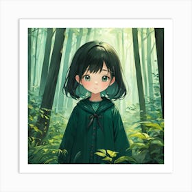 Anime Girl In The Forest 4 Art Print