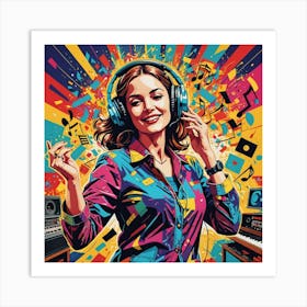 Pop Music Girl With Headphones Art Print