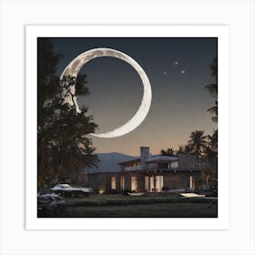 Moon Over A House Art Print