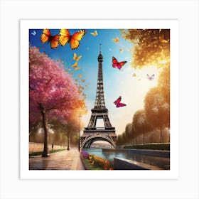 Paris Eiffel Tower Butterflies 3 Art Print