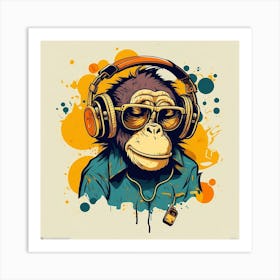 Funky Monkey With Headphones Art Print