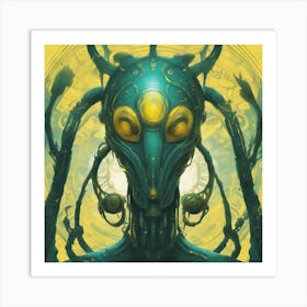 Alien Painted To Mimic Humans, In The Style Of Art Elements, Folk Art Inspired Illustrations, Cart (1) Art Print