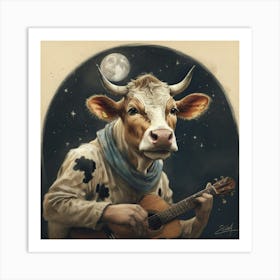 Cow Playing Guitar Art Print