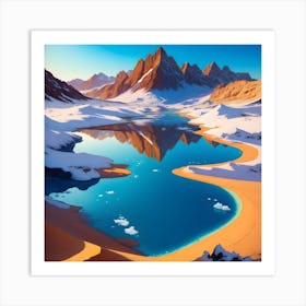 A Frozen Lake Spreading Across The Desert Art Print