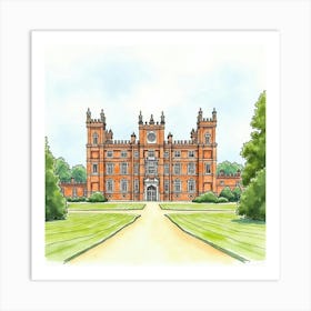 Watercolor View Of The Coughton Court In Warwickshire, Showcasing Its Grand Architecture And Scenic Surroundings Art Print