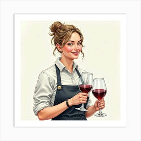 Portrait Of A French Sommelier In Watercolor, Sophisticated And Inviting Scene 1 Art Print