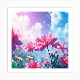 Pink Flowers In The Sky Art Print