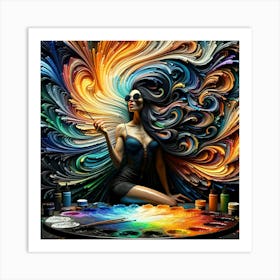 Girl With Colorful Hair Art Print