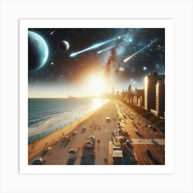 Spaceships In The Sky - Futuristic Art Art Print