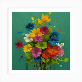 Colorful Flowers In A Vase Art Print