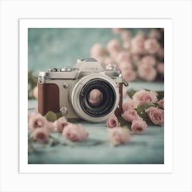 Vintage Camera With Flowers Art Print