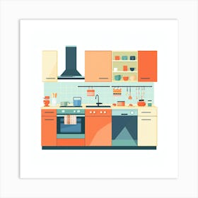 Kitchen Interior Flat Vector Illustration 13 Art Print