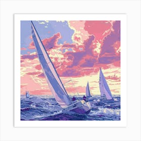 Sailboats At Sunset 2 Art Print