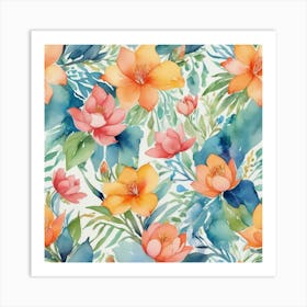 Watercolor Floral Pattern 4 Art Print