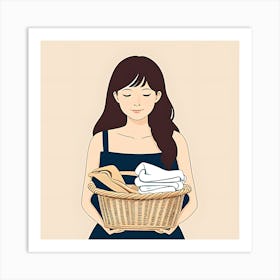Woman Holding A Laundry Basket Art Print