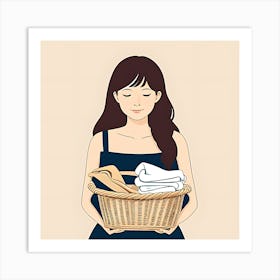 Woman Holding A Laundry Basket Affiche