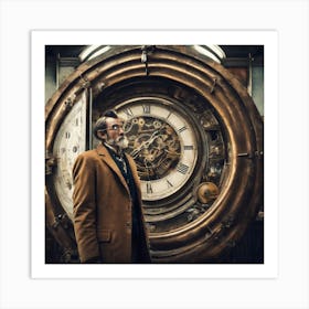 Man Standing In Front Of A Clock Art Print