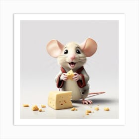 Mouse Eating Cheese Art Print