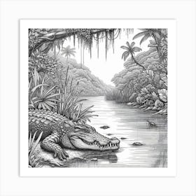 A crocodile in jungle mangrove 2 Art Print