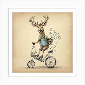 Deer On A Bicycle 2 Art Print