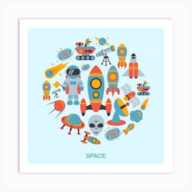 Space Elements Flat Art Print