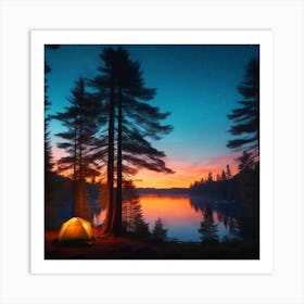 Sunset Camping Tent Art Print