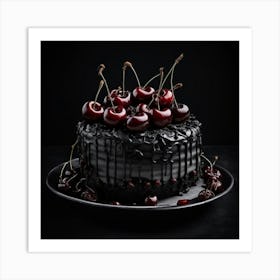 Black cake with cherries Art Print