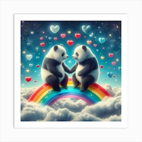 Panda Bears On Rainbow Art Print