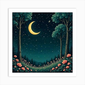 Moon And Forest Style William Morris2 Art Print (13) Art Print