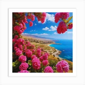 Pink Flowers On The Beach 8 Art Print