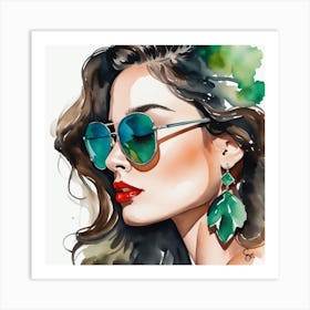 Watercolor Illustration Of A Woman In Sunglasses Art Print