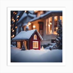 Christmas House In The Snow Art Print