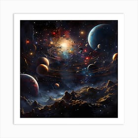 Space Landscape With Planets Art Print