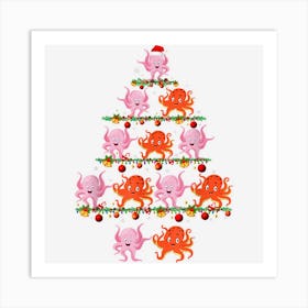 Family Pajama Sets Christmas Matching Octopus Xmas Tree Art Print