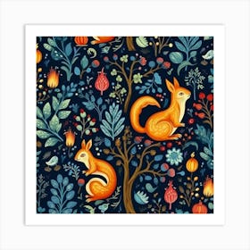 Seamless Pattern With Squirrels Art Print