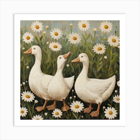 White Ducks Fairycore Painting 2 Art Print